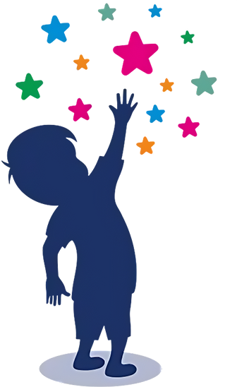A icon of a kid reaching stars in blue with Transparent background
